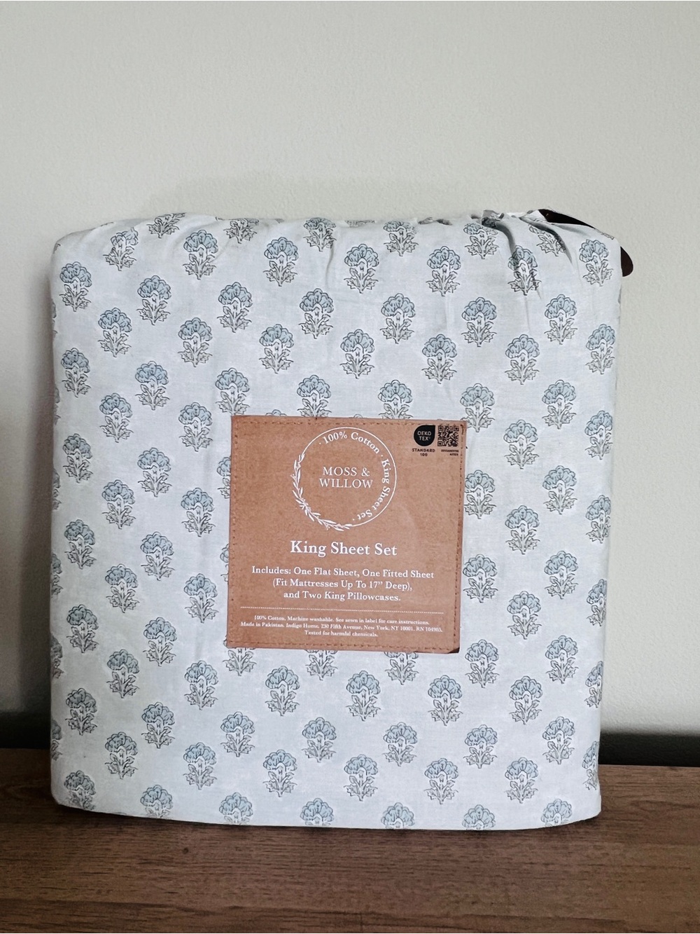 Moss & Willow KING SIZE Blue Floral Cotton Sheet Set - 100% Cotton